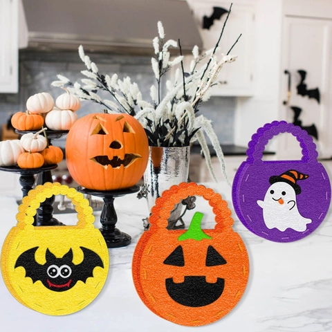 Halloween Candy Bags Felt Gift Pouch Trick Or Treat Party Favors Cartoon Pumpkin Ghost Handheld For Kids