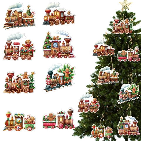 Adornos Colgantes De Tren De Hombre De Jengibre De Navidad Cartulina De Doble Cara Decoración De Fiesta Festiva Con Cuerda De Cáñamo Año Nuevo