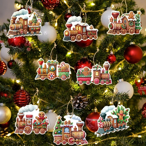 Adornos Colgantes De Tren De Hombre De Jengibre De Navidad Cartulina De Doble Cara Decoración De Fiesta Festiva Con Cuerda De Cáñamo Año Nuevo