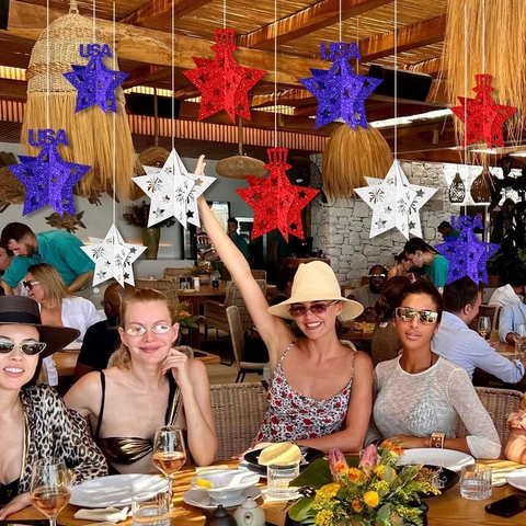 Unabhängigkeitstag Stern Hängedekoration Glitzerpapier 3D Patriotisch USA Thema Party Deko Deckenornament