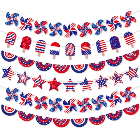 Banner Ghirlanda Giorno Dell'indipendenza Carta Rosso Bianco Blu Stella Strisce Patriottico Festa Decorazione Parete
