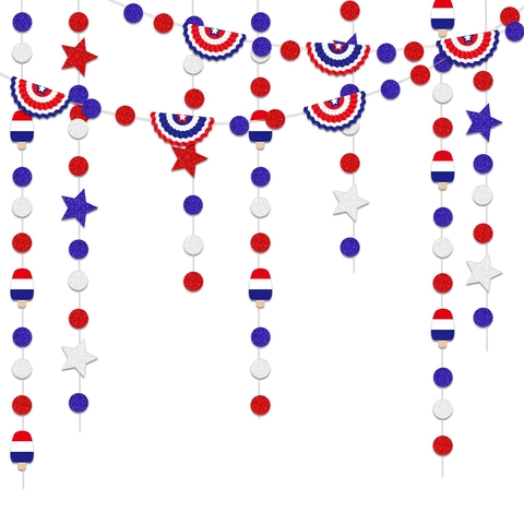 Ghirlanda Appesa Per Il Giorno Dell'indipendenza Patriottica Rosso Bianco Blu Carta Glitterata Stella Banner Decorazione Festa