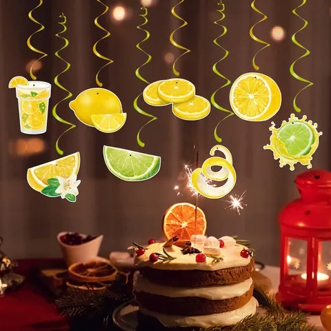 Banner Hello Summer E Decorazioni Appese Spirale Al Limone Carta PVC Tema Frutta Tropicale Festa Hawaii