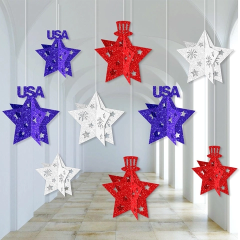 Unabhängigkeitstag Stern Hängedekoration Glitzerpapier 3D Patriotisch USA Thema Party Deko Deckenornament