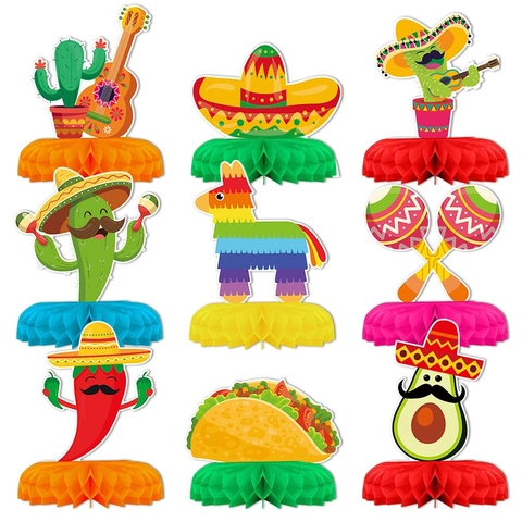 Décorations De Fête Fiesta Mexicaine Ornements Suspendus En Spirale Centres De Table En Papier Cactus Taco Pinata Anniversaire
