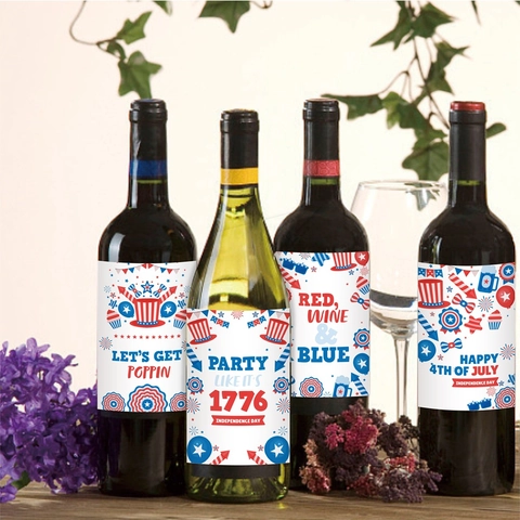 Independence Day Wine Bottle Stickers Patriotic July Fourth Theme Labels Waterproof Self Adhesive Party Drink Decorations