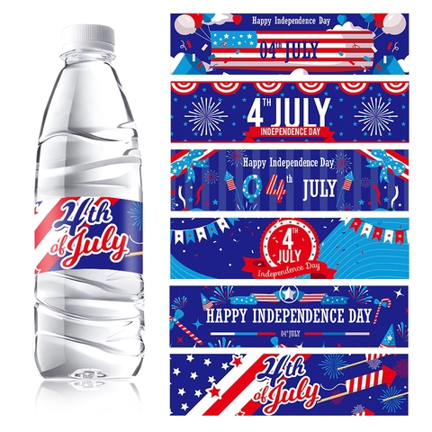 Adesivi Per Bottiglie D'acqua Giorno Dell'indipendenza USA Etichette Autoadesive 4 Luglio Decorazione Rosso Bianco Blu Stelle Strisce