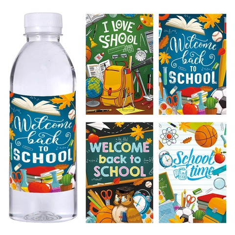 Etiquetas De Botella De Agua De Regreso A La Escuela Pegatinas Autoadhesivas Para Fiesta De Escuela Primaria Tema De Búho