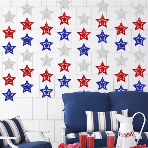 Decorazioni Appese Stelle Giorno Dell'Indipendenza Carta Luccicante Stelle Cave Rosso Blu Argento Festa 4 Luglio