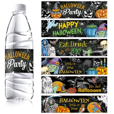 Halloween Waterfles Stickers Waterdicht Zelfklevend Pompoen Heks Geest Decoratieve Stickers Feest