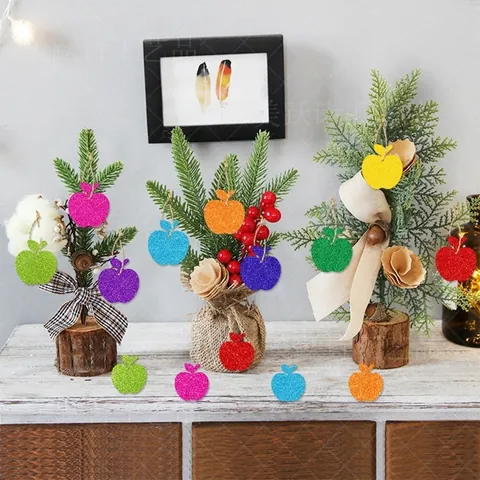 Etiquetas Colgantes Con Forma De Manzana Papel Con Purpurina Colorido Decoraciones Regreso A Clases Fiesta Aula