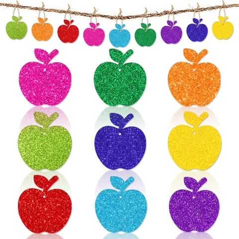 Etiquetas Colgantes Con Forma De Manzana Papel Con Purpurina Colorido Decoraciones Regreso A Clases Fiesta Aula