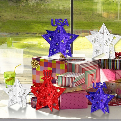 Independence Day 3D Star Table Ornaments Patriotic Glitter Paper Decoration July Fourth Party Tabletop Accents USA Theme
