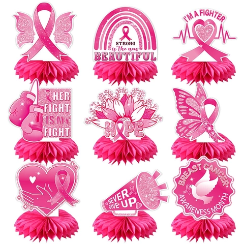 Centres De Table En Nid D'abeille Sensibilisation Cancer Du Sein Décorations Papier Ruban Rose Espoir Événement De Charité