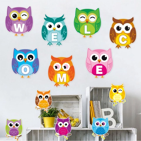 Gufo Benvenuto Decorazione Classe Carta Cartone Animato Colorato Adesivi Murali Per Ritorno A Scuola Festa Asilo