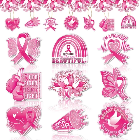 Etichette Appese Sensibilizzazione Cancro Al Seno Nastro Rosa Ornamenti Cartone Luccicante Decorazione Festa Evento Carità Corda