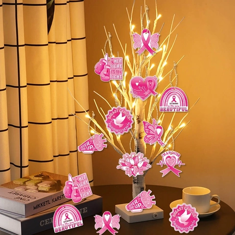 Etichette Appese Sensibilizzazione Cancro Al Seno Nastro Rosa Ornamenti Cartone Luccicante Decorazione Festa Evento Carità Corda