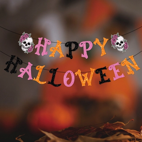 Decorazione Halloween Spirali Appese Banner Rosa Nero Carta Fantasma Zucca Teschio Festa