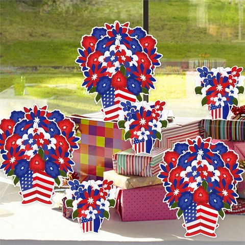 Independence Day Three Dimensional Paper Flower Desktop Centerpieces Patriotic Fourth Of July Table Ornaments Red White Blue Stars Stripes