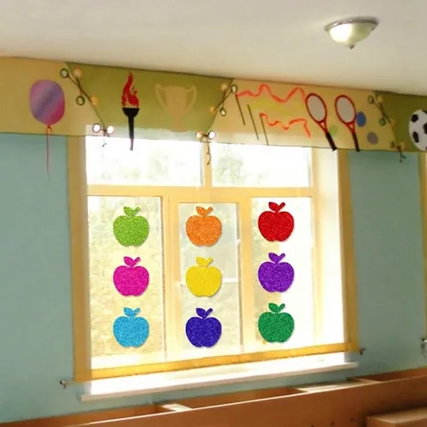 Colorful Apple Shaped Glitter Paper Cutouts For Back To School Party Classroom Window Wall Decoration Sparkly Sequin Stickers
