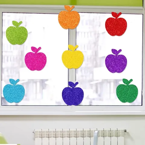 Colorful Apple Shaped Glitter Paper Cutouts For Back To School Party Classroom Window Wall Decoration Sparkly Sequin Stickers