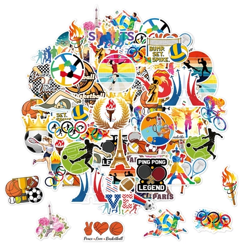 Sports Theme Decorative Stickers Waterproof PVC Decals For Suitcase Laptop Cup Creative Paris Athletic Style Graphic