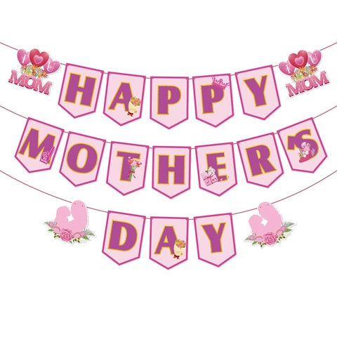 Happy Mother's Day Banner Papier Girlande Rosa Lila Herz Blume Hängen Party Home Wand Deko
