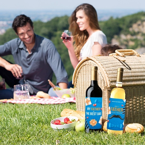 Adesivi Vino Festa Del Papà Etichette Adesive Decorazioni Tavola Blu Tema Baffi Cravatta