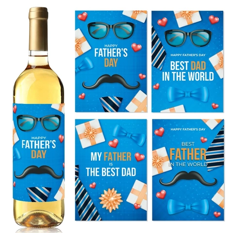 Adesivi Vino Festa Del Papà Etichette Adesive Decorazioni Tavola Blu Tema Baffi Cravatta