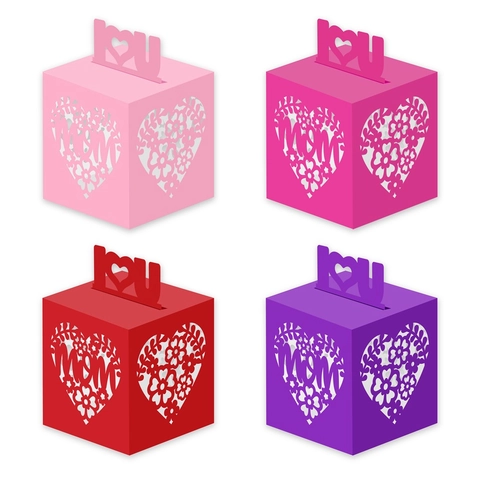 Laser Cut Mother's Day Paper Gift Boxes Mom Heart Flower Pattern Hollow Out Candy Cookie Boxes For Party Decoration