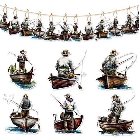Etichette Appese In Carta Tema Pesca Per Decorazione Festa Festa Del Papà Ornamento Stile Pescatore Barca