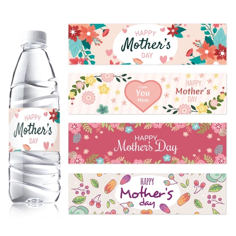 Happy Mother's Day Water Bottle Labels Floral Decorative Stickers For Party Celebrations Self Adhesive Waterproof Wrappers