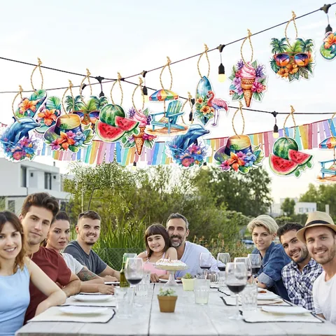 Decorazioni Appese Per Feste Estive Alle Hawaii Etichette Di Carta Tema Spiaggia Tropicale Fenicottero Anguria Accessori Per Compleanno
