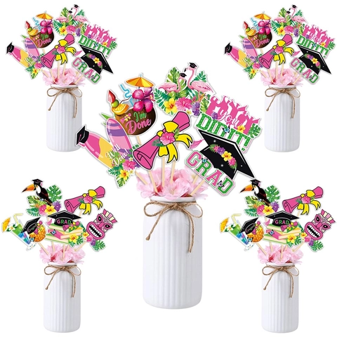 Hawaiian Graduation Vase Toppers Tropical Flamingo Pineapple Graduation Party Table Centerpiece Grad Cap Photo Props