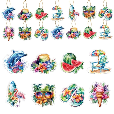 Decorazioni Appese Per Feste Estive Alle Hawaii Etichette Di Carta Tema Spiaggia Tropicale Fenicottero Anguria Accessori Per Compleanno
