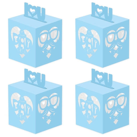 Father's Day Gift Boxes Laser Cut Paper Candy Treat Packaging Blue Dad Heart Shaped Design Party Supplies Decor