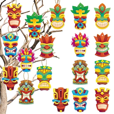 Ornamenti Appesi Maschera Tiki Carta Totem Tribale Etichette Hawaii Estate Spiaggia Luau Decorazione Festa Con Corda Di Canapa