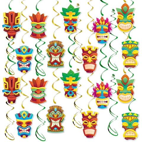 Decorazioni a Spirale Sospese per Festa Tiki Hawaiana Cartoncino Maschera Tribale Polinesiana per Compleanno Estivo Luau