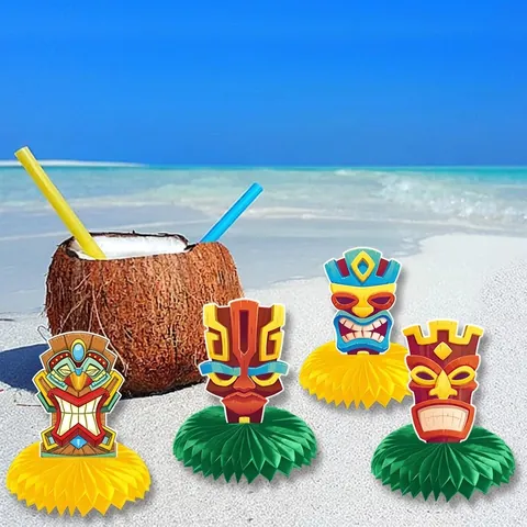 Centres De Table En Papier Tiki Hawaïen Décorations De Table Fournitures De Fête Luau Tropicale Thème Plage Été