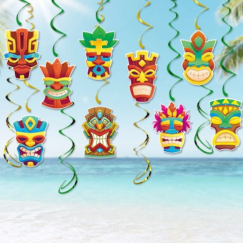 Decorazioni a Spirale Sospese per Festa Tiki Hawaiana Cartoncino Maschera Tribale Polinesiana per Compleanno Estivo Luau