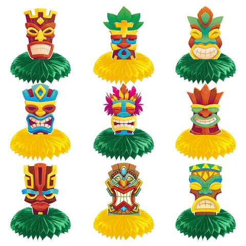 Centres De Table En Papier Tiki Hawaïen Décorations De Table Fournitures De Fête Luau Tropicale Thème Plage Été