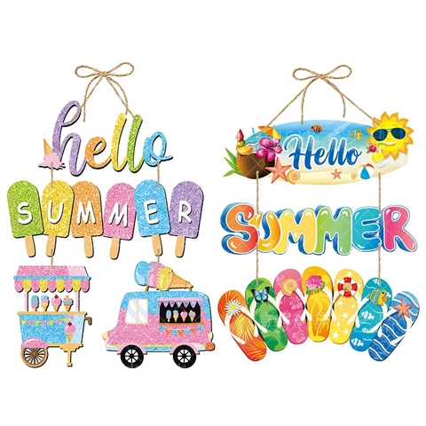 Hello Summer Cartello Per Porta Decorazioni Per Feste Tropicali Hawaii Legno Gelato Infradito Decorazioni Da Parete Portico