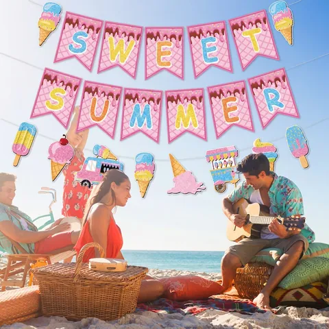 Banner Sweet Summer Tema Gelato Ghirlanda Carta Luccicante Per Decorazioni Festa Estiva Compleanno