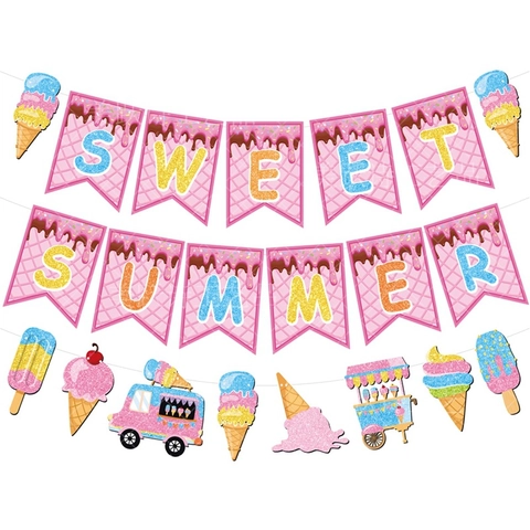 Banner Sweet Summer Tema Gelato Ghirlanda Carta Luccicante Per Decorazioni Festa Estiva Compleanno