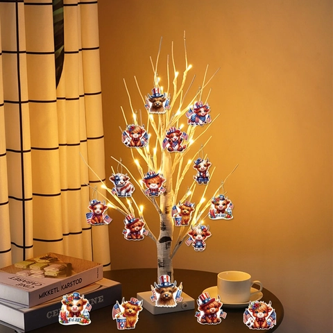 Ornamenti Appesi Mucca Highland Patriottici Cartone Doppia Faccia Con Corda Di Canapa Decorazione Festa Indipendenza