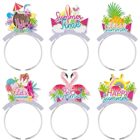 Summer Hawaii Party Headbands Tropical Flamingo Pineapple Glitter Paper Photo Props Decorative Headwear