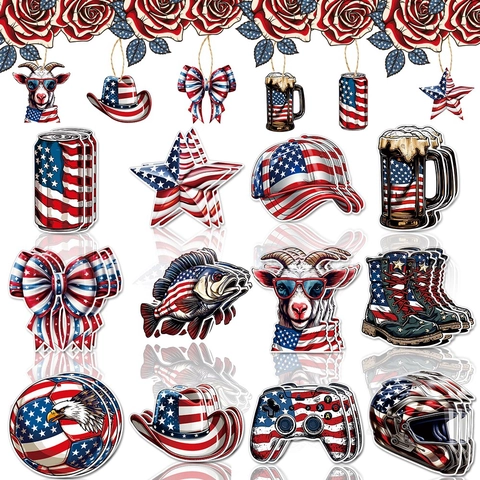 Independence Day Hanging Tags Patriotic Star Stripes Paper Pendants For Patriotic Party DIY Ornament With Hemp Rope