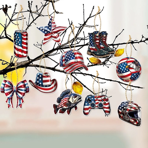 Independence Day Hanging Tags Patriotic Star Stripes Paper Pendants For Patriotic Party DIY Ornament With Hemp Rope
