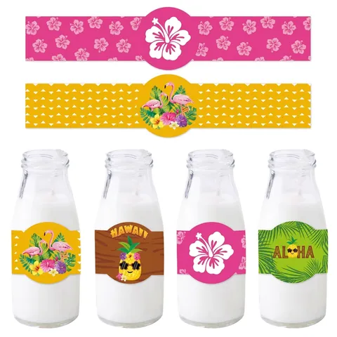 Etiquetas De Botellas De Fiesta De Hawái Decoraciones Tropicales Luau Envolturas De Bebidas Flamenco Piña Celebración De Verano