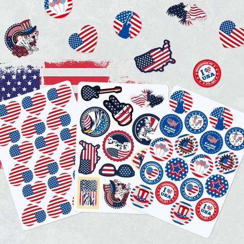 Adesivi Patriottici Del Giorno Dell'indipendenza USA 4 Luglio Etichette Decorative Per Regali Di Festa Decorazioni DIY